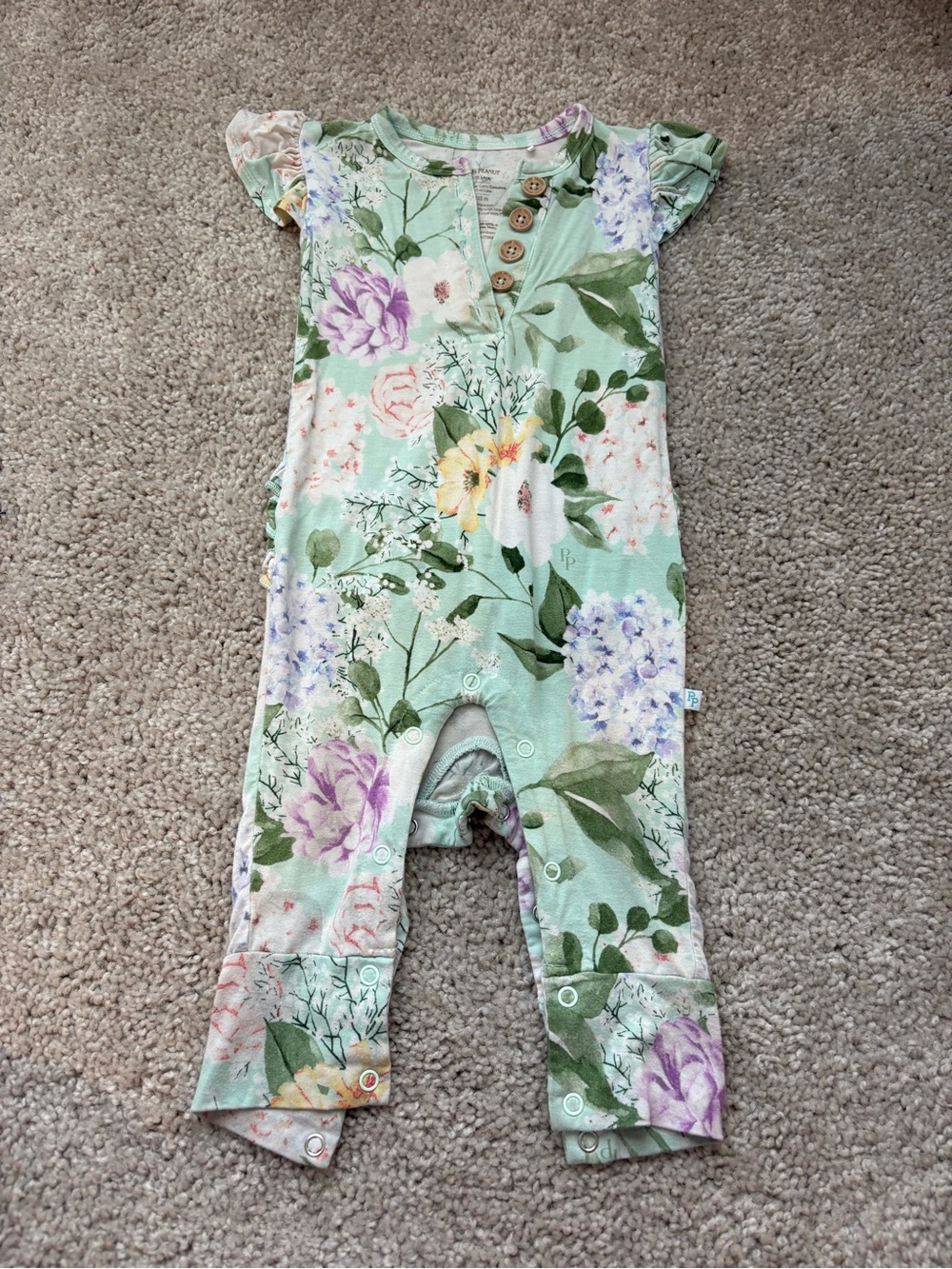 Posh Peanut Mint Floral Print Baby Girl Romper